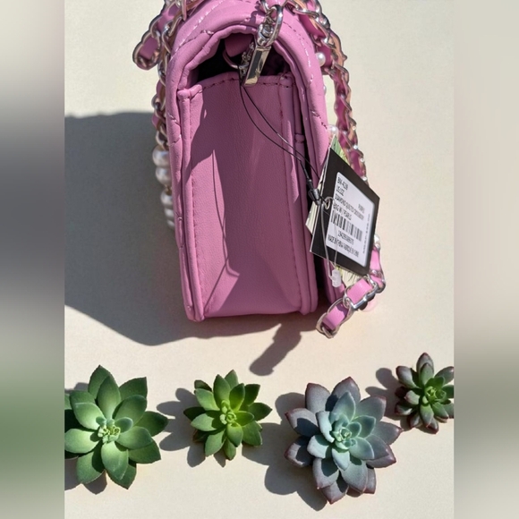 Badgley Mischka Diamond Quilted Crossbody Bag With Pearls Purple (New) - Picture 4 of 14